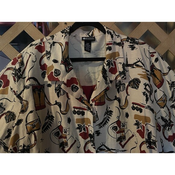 MAGGIE BARNES Autumn & Vacation Art Ecru Tunic Crimson Inset Size 32W - Picture 6 of 8